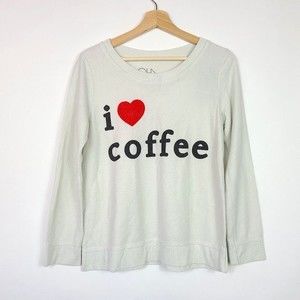 Chaser I Love Coffee Pullover Off White Sweatshirt Size M